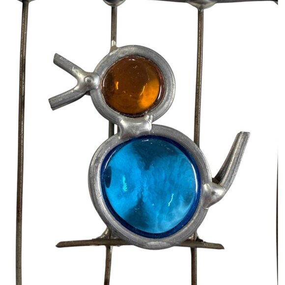 Stained Glass Bird in Cage Suncatcher Vtg Country Cottage Window Decor 6" x 4" - Picture 4 of 7